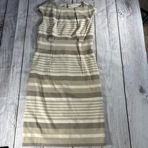 Ladies' Calvin Klein Beige White Striped Waist Belt Sleeveless Lined Dress Sz 4